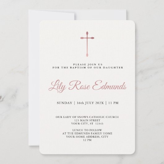 Modern Elegant Rose Gold & Blk Baptism  Kaart (Voorkant)