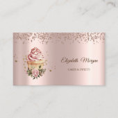 Modern Elegant Rose Gold Diamonds Floral Cupcake Visitekaartje (Voorkant)