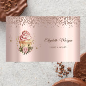 Modern Elegant Rose Gold Diamonds Floral Cupcake Visitekaartje