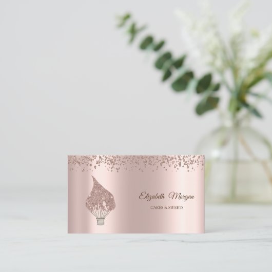 Modern Elegant Rose Gold Diamonds Glitter Whisk Visitekaartje (Staand voorkant)