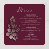 Modern Elegant Rose Gold Glitter Floral & Burgundy Menu (Voorkant)