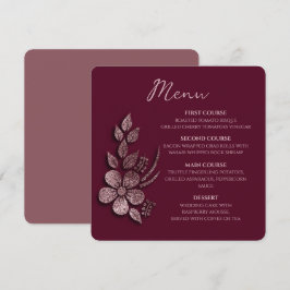 Modern Elegant Rose Gold Glitter Floral & Burgundy Menu
