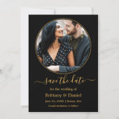 Modern Elegant Round Photo Lijst Black Gold Save The Date (Voorkant)