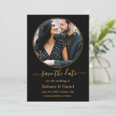 Modern Elegant Round Photo Lijst Black Gold Save The Date (Staand voorkant)