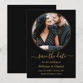 Modern Elegant Round Photo Lijst Black Gold Save The Date (Voorkant / Achterkant)