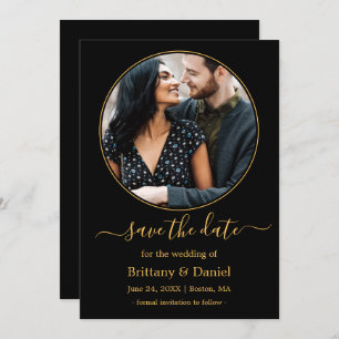 Modern Elegant Round Photo Lijst Black Gold Save The Date