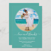 Modern Elegant Round Photo Lijst Blauwgroen bruilo Bedankkaart (Voorkant / Achterkant)