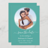 Modern Elegant Round Photo Lijst Blauwgroen Save The Date (Voorkant / Achterkant)