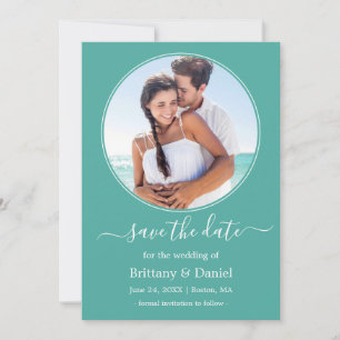 Modern Elegant Round Photo Lijst Blauwgroen Save The Date