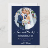 Modern Elegant Round Photo Lijst Blue Wedding Bedankkaart (Voorkant)