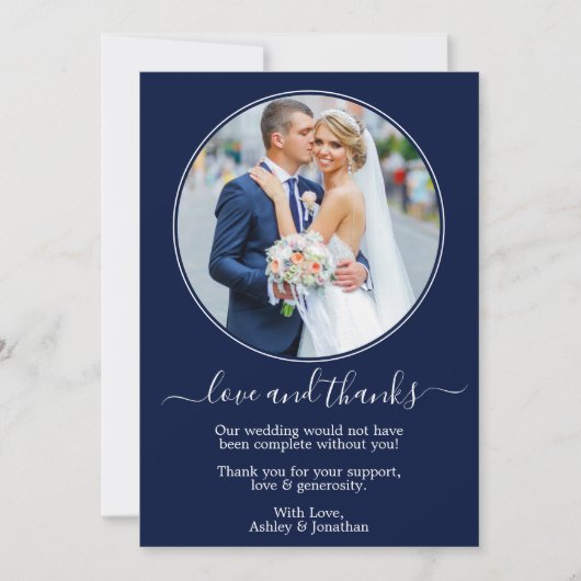 Modern Elegant Round Photo Lijst Blue Wedding Bedankkaart (Voorkant)
