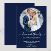 Modern Elegant Round Photo Lijst Blue Wedding Bedankkaart (Voorkant / Achterkant)
