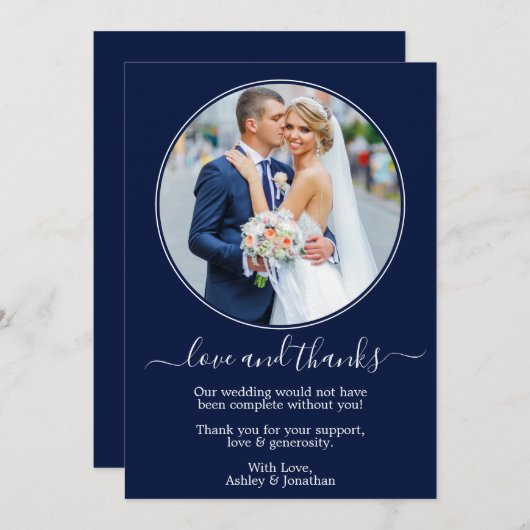 Modern Elegant Round Photo Lijst Blue Wedding Bedankkaart (Voorkant / Achterkant)