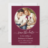 Modern Elegant Round Photo Lijst Burgundy Save The Date (Voorkant)