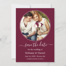Modern Elegant Round Photo Lijst Burgundy Save The Date