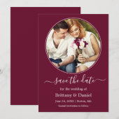 Modern Elegant Round Photo Lijst Burgundy Save The Date (Voorkant / Achterkant)