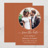 Modern Elegant Round Photo Lijst Burnt Sinaasappel Save The Date (Voorkant / Achterkant)