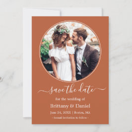 Modern Elegant Round Photo Lijst Burnt Sinaasappel Save The Date