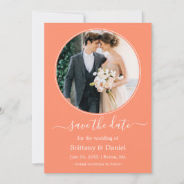 Modern Elegant Round Photo Lijst Coral Save The Date