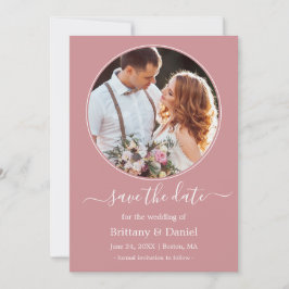 Modern Elegant Round Photo Lijst Dusty Roos Save The Date