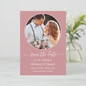 Modern Elegant Round Photo Lijst Dusty Roos Save The Date (Staand voorkant)