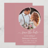 Modern Elegant Round Photo Lijst Dusty Roos Save The Date (Voorkant / Achterkant)