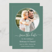 Modern Elegant Round Photo Lijst Eucalyptus Green Save The Date (Voorkant / Achterkant)