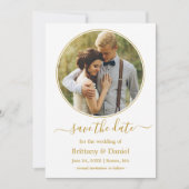 Modern Elegant Round Photo Lijst Gold Save The Date (Voorkant)