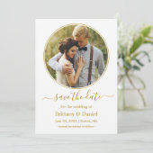 Modern Elegant Round Photo Lijst Gold Save The Date (Staand voorkant)
