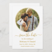 Modern Elegant Round Photo Lijst Gold Save The Date (Voorkant / Achterkant)