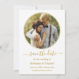 Modern Elegant Round Photo Lijst Gold Save The Date
