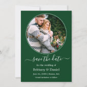 Modern Elegant Round Photo Lijst Green Save The Date (Voorkant)