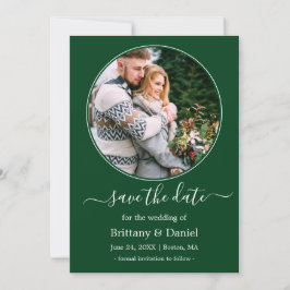 Modern Elegant Round Photo Lijst Green Save The Date