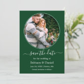 Modern Elegant Round Photo Lijst Green Save The Date (Staand voorkant)