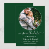 Modern Elegant Round Photo Lijst Green Save The Date (Voorkant / Achterkant)
