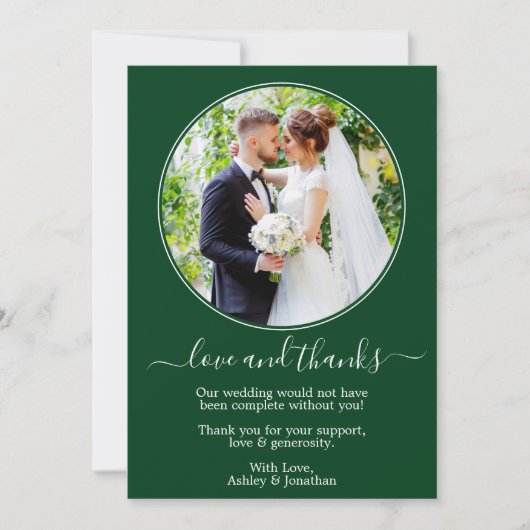 Modern Elegant Round Photo Lijst Green Wedding Bedankkaart (Voorkant)