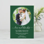 Modern Elegant Round Photo Lijst Green Wedding Bedankkaart (Staand voorkant)
