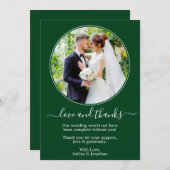 Modern Elegant Round Photo Lijst Green Wedding Bedankkaart (Voorkant / Achterkant)