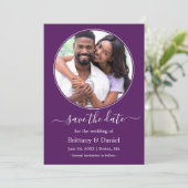 Modern Elegant Round Photo Lijst Paars Save The Date (Staand voorkant)