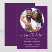 Modern Elegant Round Photo Lijst Paars Save The Date (Voorkant / Achterkant)