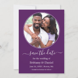 Modern Elegant Round Photo Lijst Paars Save The Date