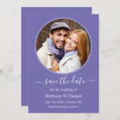Modern Elegant Round Photo Lijst Periwinkle Save The Date (Voorkant / Achterkant)