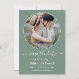 Modern Elegant Round Photo Lijst Sage Green Save The Date