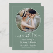 Modern Elegant Round Photo Lijst Sage Green Save The Date (Voorkant / Achterkant)