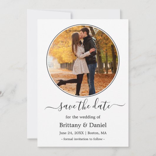 Modern Elegant Round Photo Lijst Save The Date (Voorkant)