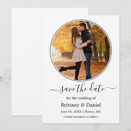 Modern Elegant Round Photo Lijst Save The Date (Voorkant / Achterkant)