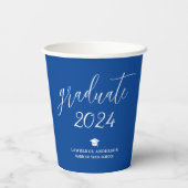 Modern Elegant Royal Blue Afstuderen 2024 Afstuder Papieren Bekers (Achterkant)