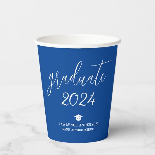 Modern Elegant Royal Blue Afstuderen 2024 Afstuder Papieren Bekers (Achterkant)