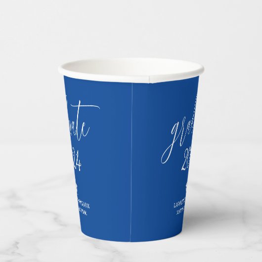 Modern Elegant Royal Blue Afstuderen 2024 Afstuder Papieren Bekers (Rechts)