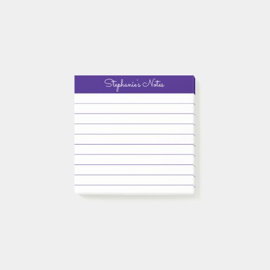 Modern Elegant Royal Purple Personalized Lined Post-it® Notes (Voorkant)
